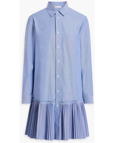 RED Valentino Pleated Cotton-blend Oxford Mini Shirt Dress - Blue