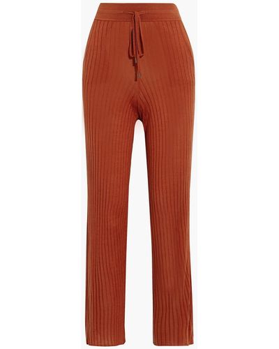 N.Peal Cashmere Ribbed Silk And Cashmere-blend Wide-leg Pants - Brown