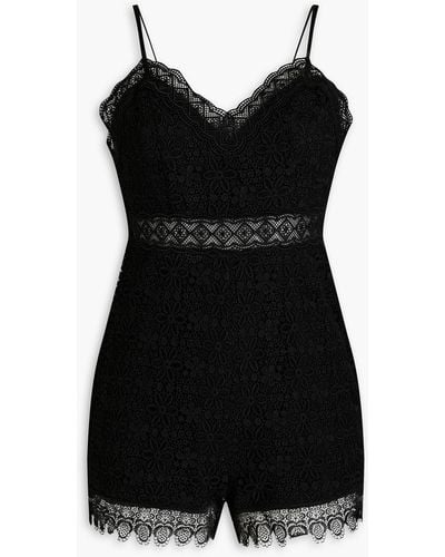 Charo Ruiz Crocheted Lace Playsuit - Black
