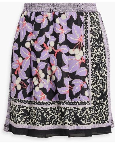 Anna Sui Wrap-effect Floral-print Crepe And Jacquard-knit Mini Skirt - Grey