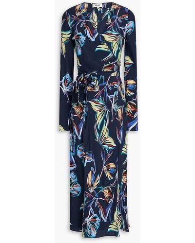 Diane von Furstenberg Tilly Floral-print Crepe De Chine Midi Wrap Dress - Blue