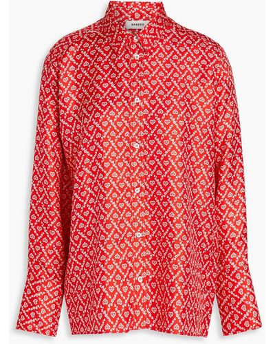 Sandro Carlota Printed Silk-twill Shirt - Red