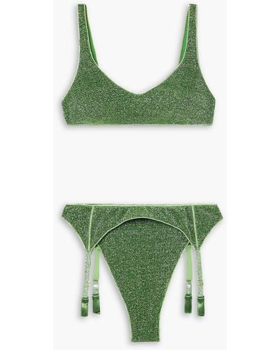 Oséree Lumière Sporty Belt Stretch-lurex Bikini - Green