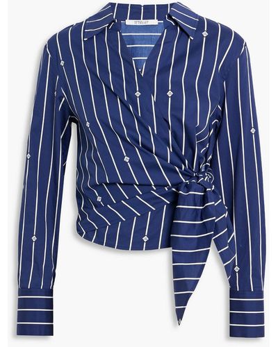 10 Crosby Derek Lam Striped Cotton-blend Poplin Wrap Top - Blue
