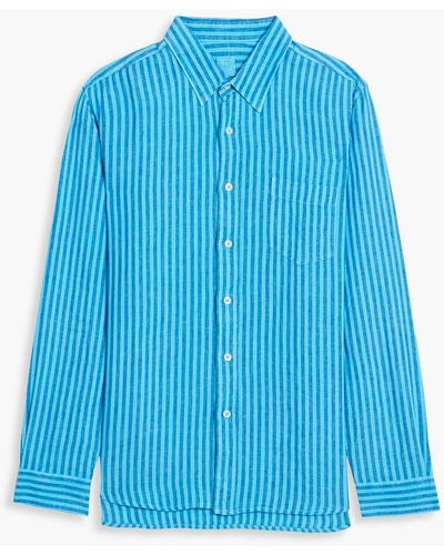 120% Lino Striped Linen Shirt - Blue