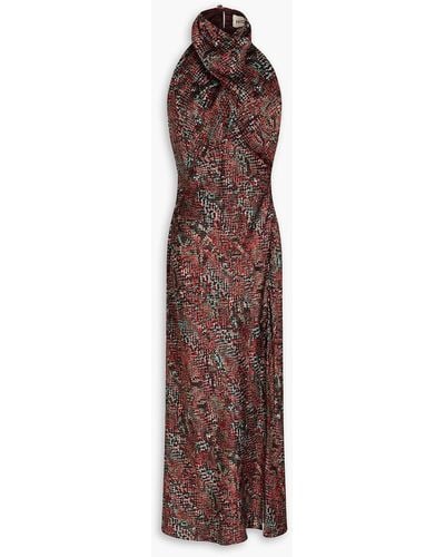 Nicholas Aline Snake-print Silk-satin Halterneck Midi Dress - Brown