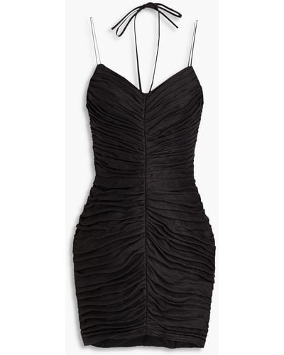Rasario Ruched Linen-blend Mini Dress - Black