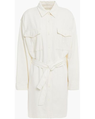 Rag & Bone Belted Denim Mini Shirt Dress - White
