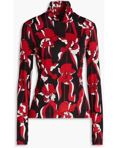 Boutique Moschino Floral-print Jersey Turtleneck Top - Red