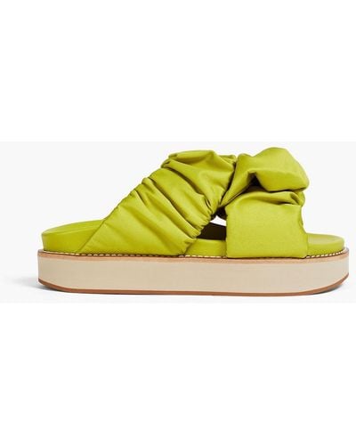 Ganni Ruched Satin Platform Sandals - Yellow