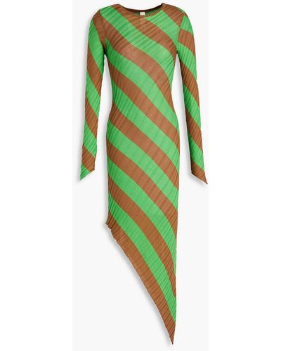 Petar Petrov Adon Asymmetric Striped Silk Mini Dress - Green