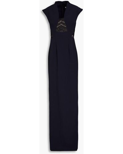 Safiyaa Tabitha Lace-paneled Stretch-crepe Gown - Blue