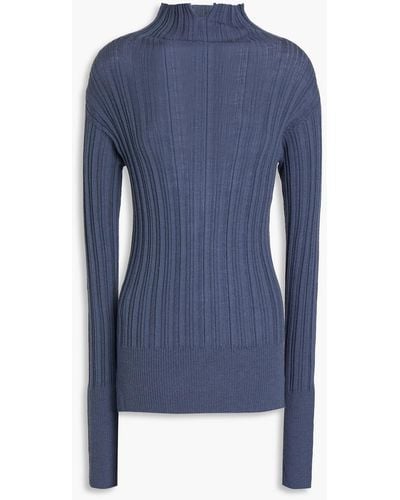 LVIR Ribbed Wool Turtleneck Sweater - Blue