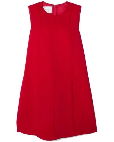 Valentino Garavani Pleated Wool-blend Crepe Mini Dress - Red