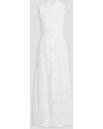 120% Lino Broderie Anglaise-paneled Linen Maxi Dress - White
