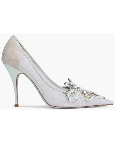 Rene Caovilla Veneziana Crystal-embellished Lace Court Shoes - White