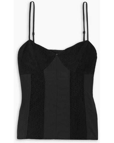 Jason Wu Panelled Crocheted Lace And Cotton And Silk-blend Camisole - Black