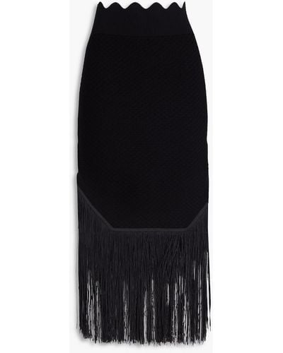 Victoria Beckham Fringed Jacquard-knit Midi Skirt - Black