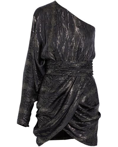Redemption One-shoulder Draped Metallic Silk-blend Jacquard Mini Dress - Black