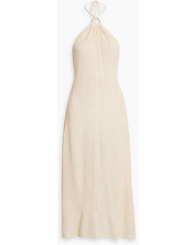 Savannah Morrow Lana Plissé Bamboo And Silk-blend Midi Dress - White
