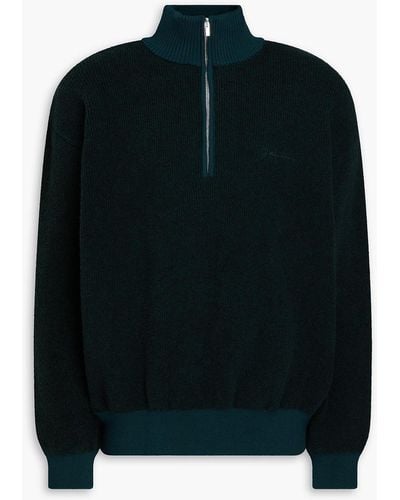 Jacquemus Berger Ribbed Merino Wool-blend Half-zip Sweater - Black