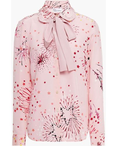 Red(V) Pussy-bow Printed Silk-crepe Blouse - Pink