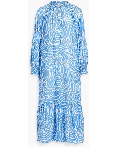 Diane von Furstenberg Fortina Ruffled Printed Sateen Midi Dress - Blue
