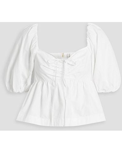 Cara Cara Pippa Bow-detailed Ruched Cotton-poplin Top - White