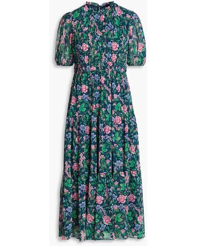 Diane von Furstenberg Blossom Gathered Floral-print Chiffon Midi Dress - Green
