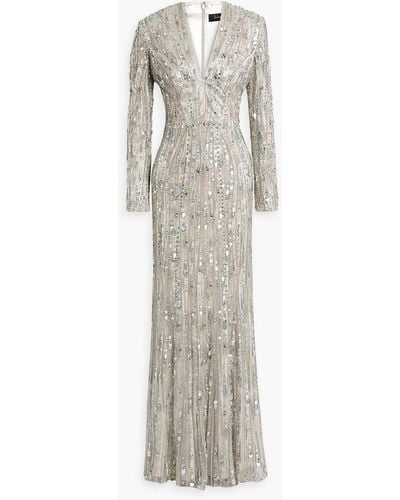 Jenny Packham Embellished Tulle And Satin Gown - White