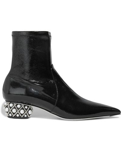 Rene Caovilla Lady Perla Embellished Patent-leather Sock Boots - Black