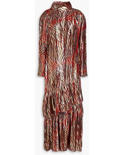 Hayley Menzies Dalton Printed Silk And Lurex-blend Jacquard Maxi Dress - Red