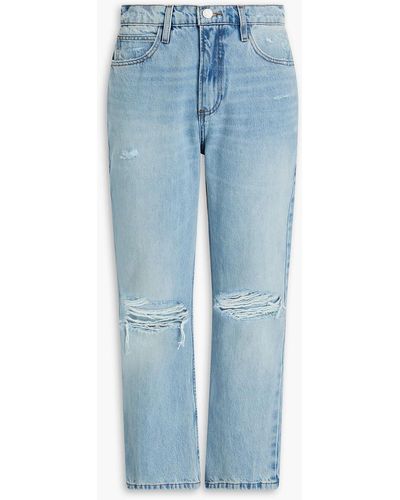 FRAME Cropped Distressed High-rise Bootcut Jeans - Blue