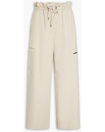 Brunello Cucinelli Bead-embellished French Cotton-blend Terry Track Trousers - Natural