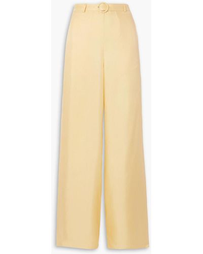 LAPOINTE Belted Silk-twill Wide-leg Pants - Natural