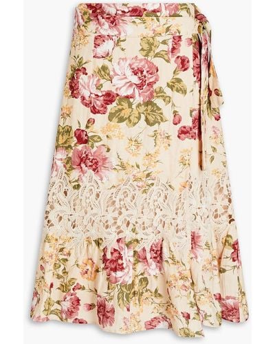 byTiMo Floral-print Linen And Cotton-blend Wrap Skirt - White