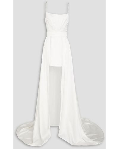 retroféte Evalina Convertible Embellished Satin Mini Dress - White