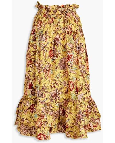 Ulla Johnson Acacia Ruffled Floral-print Cotton-poplin Midi Skirt - Yellow