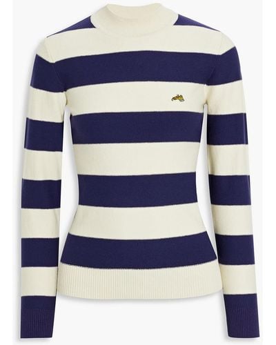 Bella Freud Striped Cotton-blend Turtleneck Sweater - Blue