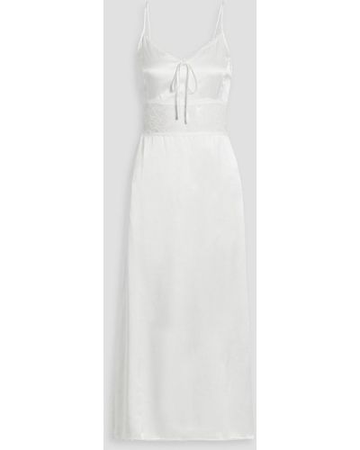 HVN Chrissy Lace-paneled Silk-satin Midi Dress - White