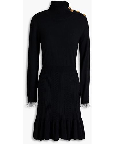 RED Valentino Lace-trimmed Ribbed Wool Mini Dress - Black