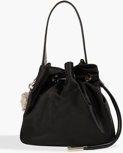 Versace Leather-trimmed Satin Bucket Bag - Black