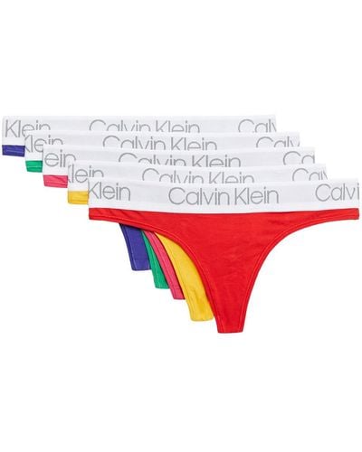 Calvin Klein Set Of Five Cotton-blend Jersey Low-rise Thongs - Red