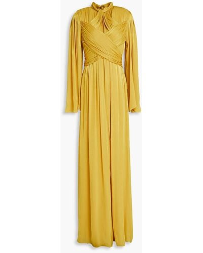 Costarellos Josie Draped Metallic Georgette Gown - Yellow