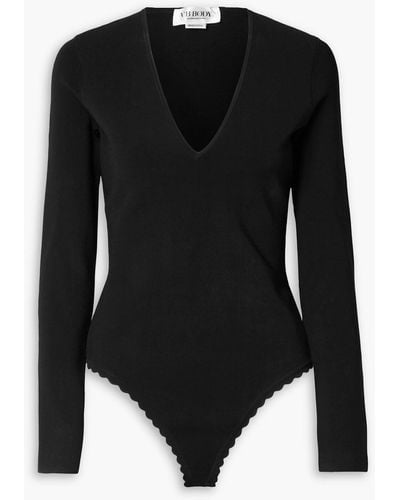 Victoria Beckham Scalloped Stretch-jersey Thong Bodysuit - Black