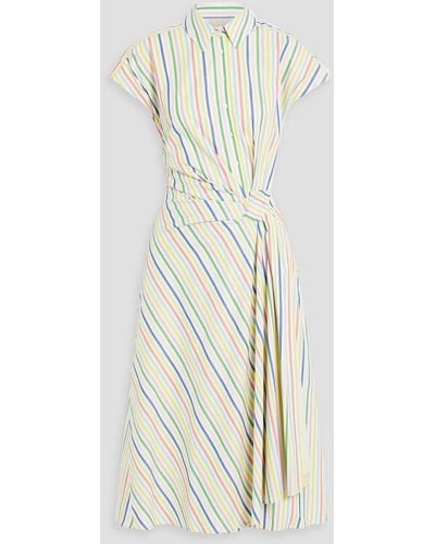 Carolina Herrera Wrap-effect Striped Cotton-poplin Midi Shirt Dress - White