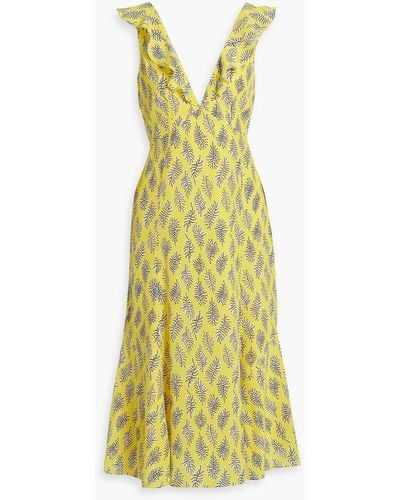Saloni Holly Printed Silk-crepe Midi Dress - Yellow