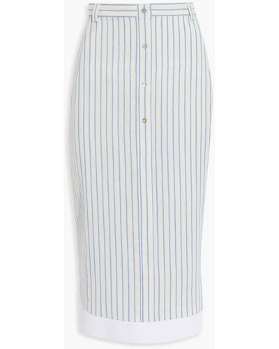 Altuzarra Button-embellished Striped Cotton And Linen-blend Skirt - White