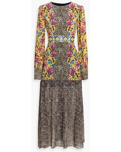 Saloni Vera Embellished Printed Silk-crepe And Chiffon Midi Dress - Yellow