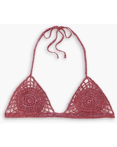 Cult Gaia Ori Metallic Crochet-knit Triangle Bikini Top - Red